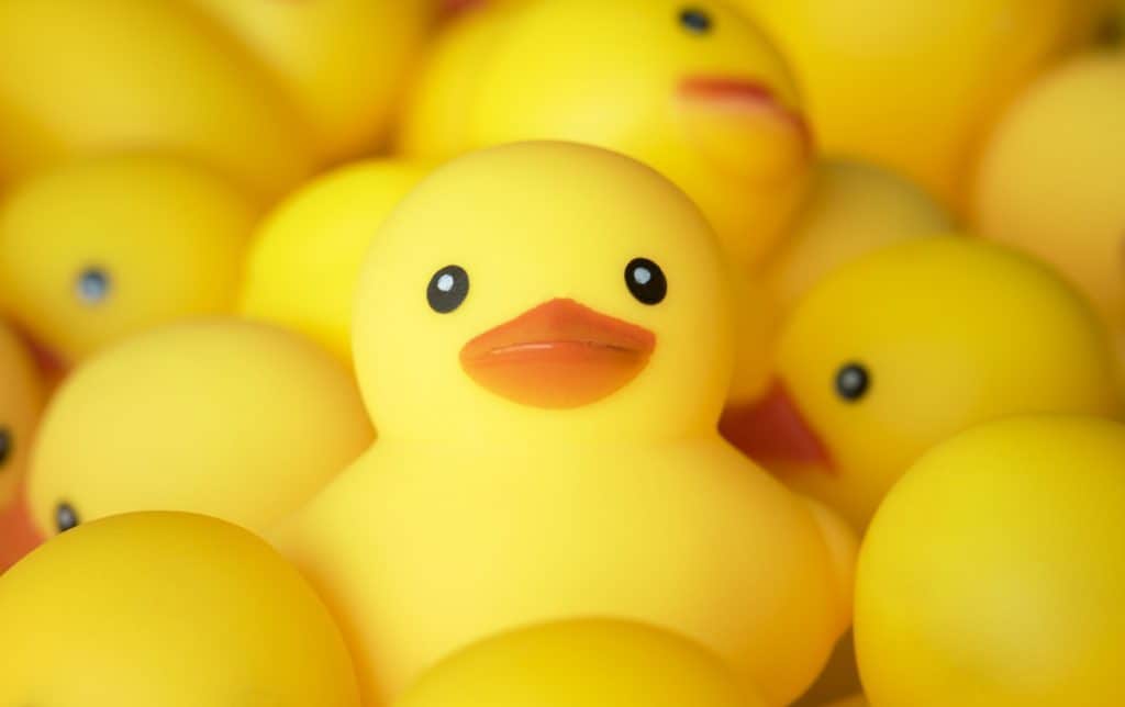 Bababarát fürdőszoba Closeup of rubber duckies