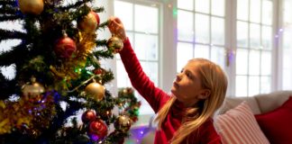 Ó szép műfenyő, oly kedves minden ágad! Girl at home at Christmas time